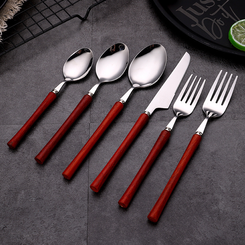 18 10 Stainless Steel Flatware Sets 7pcs Set Knife Spoon Fork Set Cutlery with Rosewood Handle