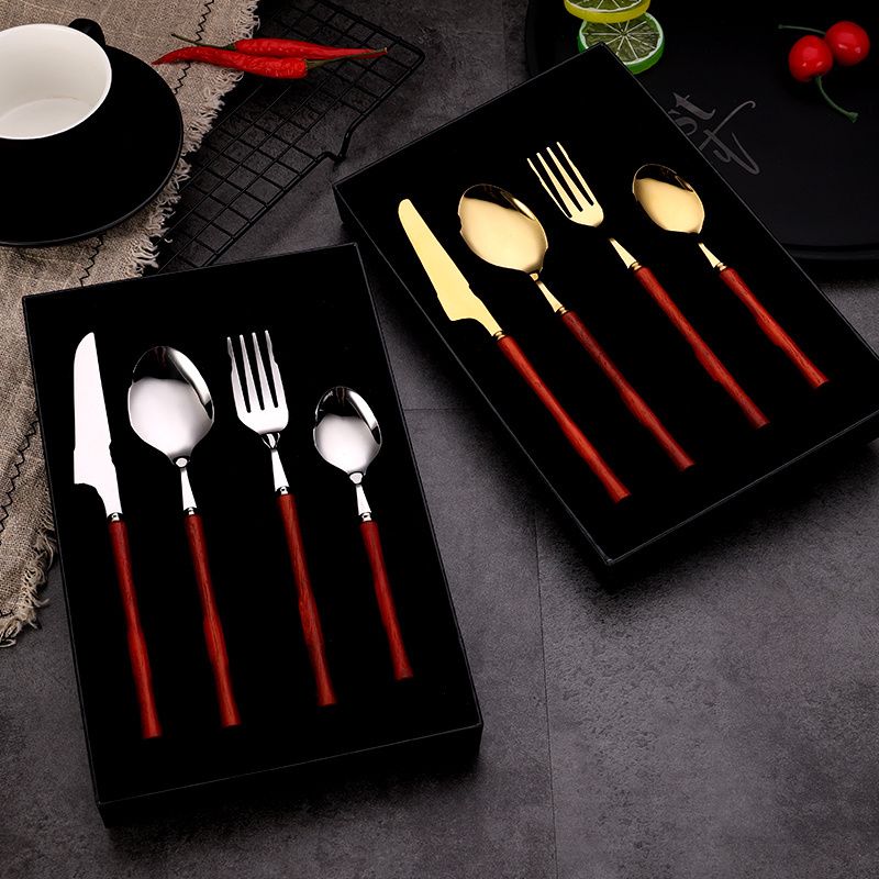 18 10 Stainless Steel Flatware Sets 7pcs Set Knife Spoon Fork Set Cutlery with Rosewood Handle