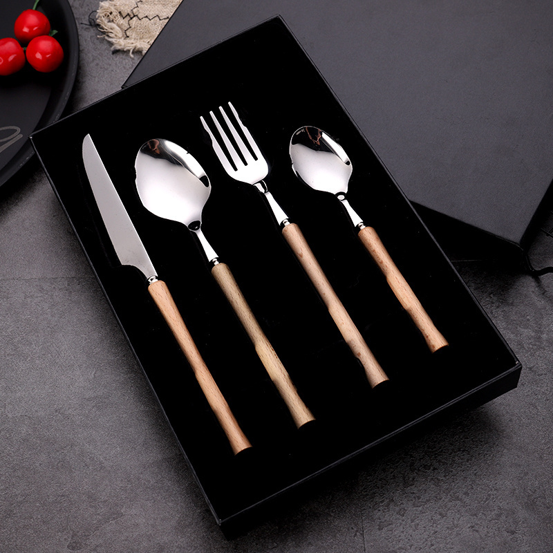 stainless steel flatware sets knife spoon fork set wooden handle cutlery