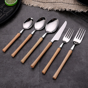 stainless steel flatware sets knife spoon fork set wooden handle cutlery