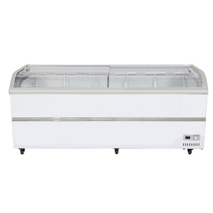 White color commercial refrigeration equipment display chest freezer island freezer with curved glass top