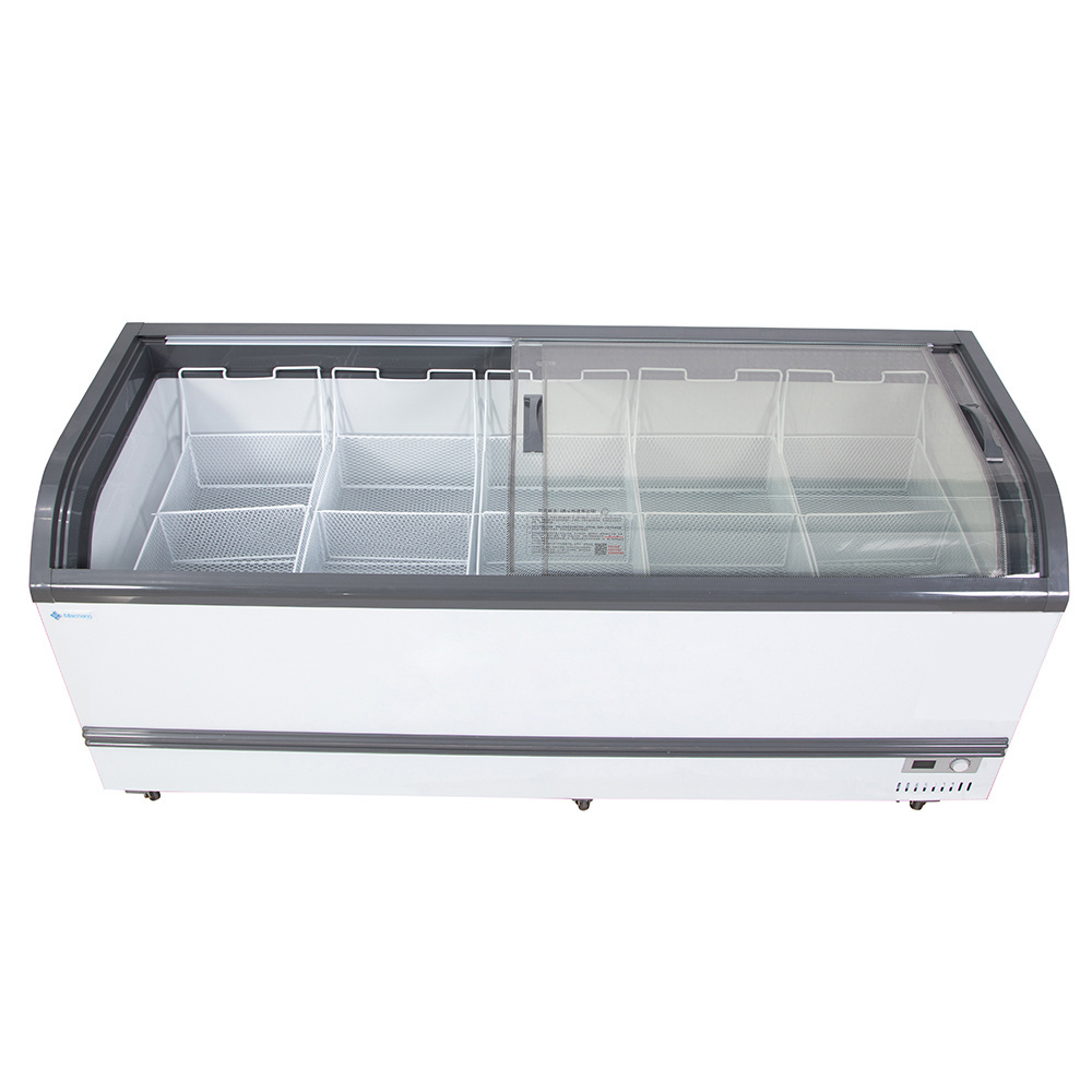 390L Top sliding glass doors fish deep island freezer horizontal commercial refrigerator