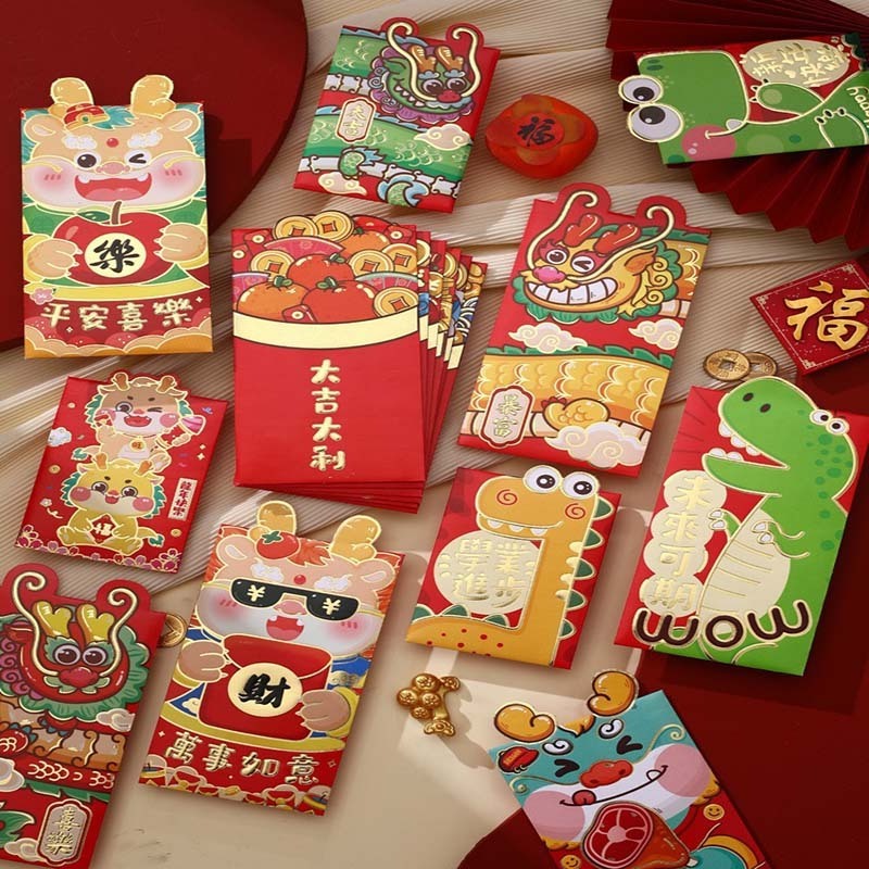 2024 Chinese New Year Custom-Made Red Envelopes Pack Coloured Paper Red Packets for Celebration