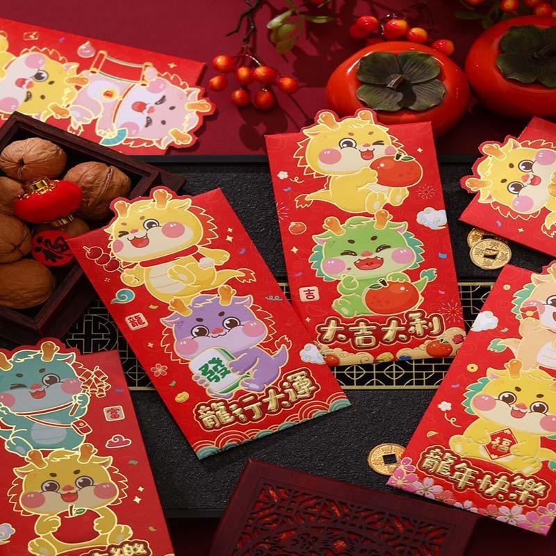 2024 Chinese New Year Custom-Made Red Envelopes Pack Coloured Paper Red Packets for Celebration