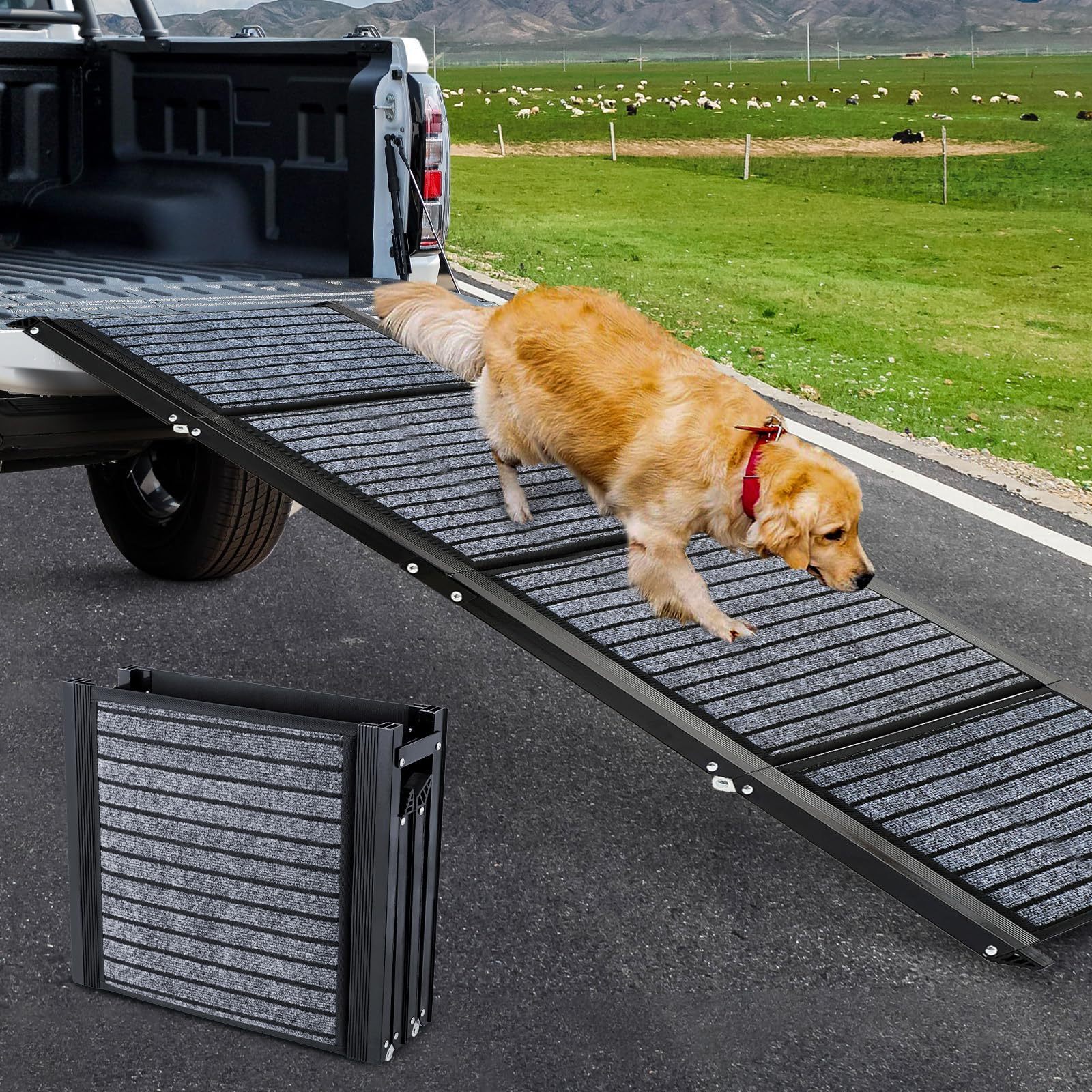 ZMaker Foldable Dog Ramps For Large Dogs Lightweight Pet Ramp Stairs Portable Dog Car Ramp with Non-Slip Rug Surface