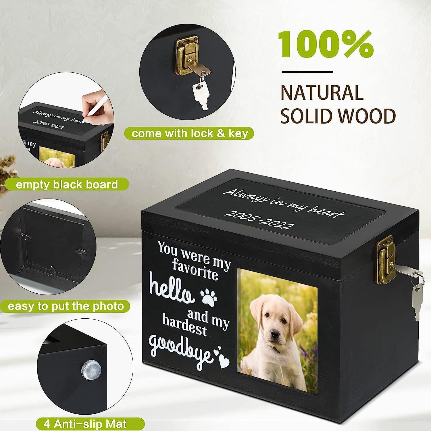 ZMaker New Large Wooden Pet Funeral Cremation Urns with Photo Frame Pet Memorial Urns for Dog or Cat Ashes