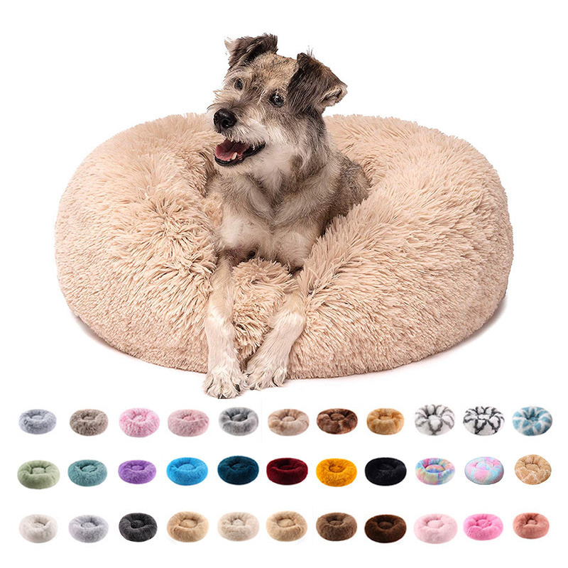 ZMaker Removable Pet Cushion Calming Dog bed Waterproof Pet Cats Bed Fluffy Fur Donut Dog Bed