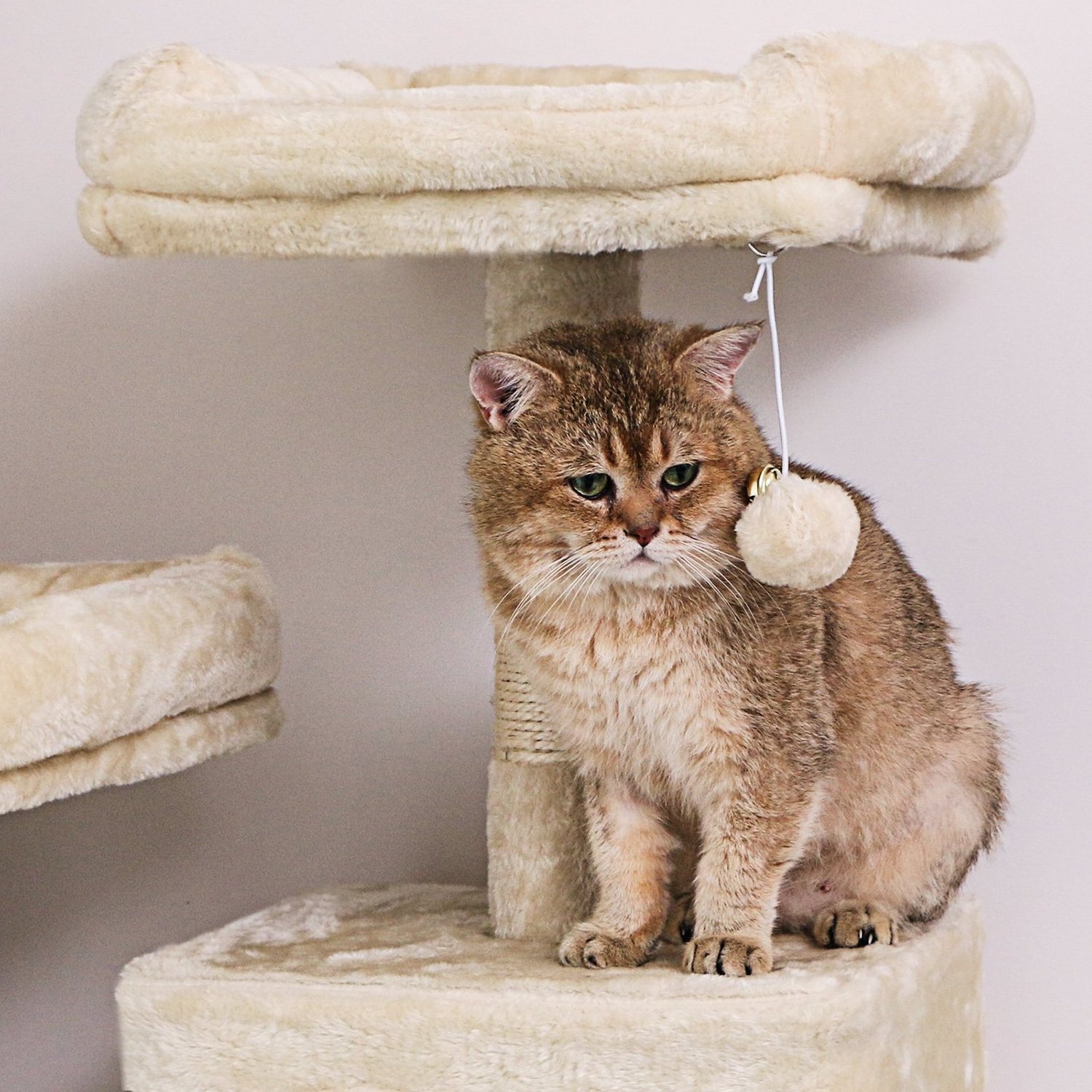 ZMaker Multi-Level Large Cat Tower With Plush Top Perches and Hammock Beige Cat Climbing Tree