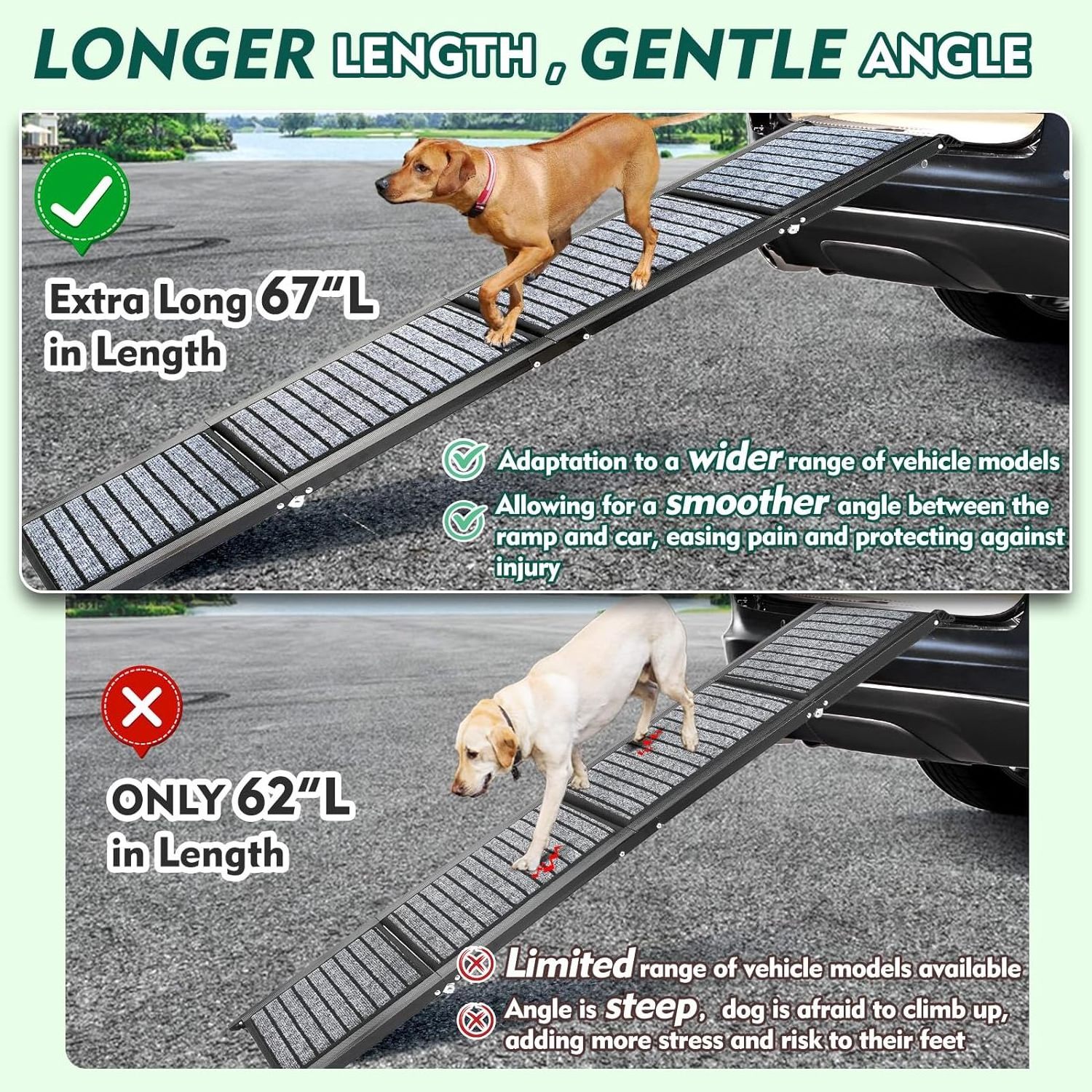 ZMaker Foldable Dog Ramps For Large Dogs Lightweight Pet Ramp Stairs Portable Dog Car Ramp with Non-Slip Rug Surface