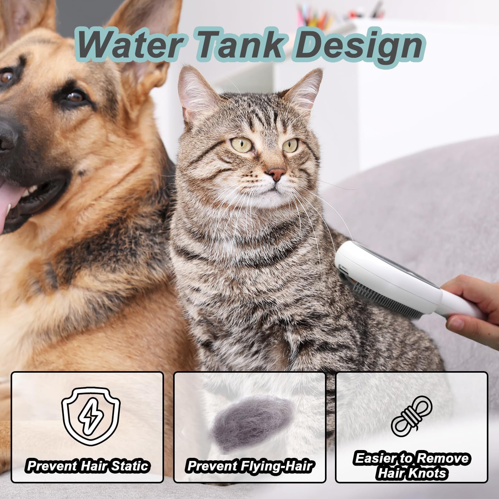 ZMaker Pet Hair Removal Comb with Water Tank 4 in 1 Cat Grooming Brush Pet Hair Cleaner Brush Cat Hair Brush with Water