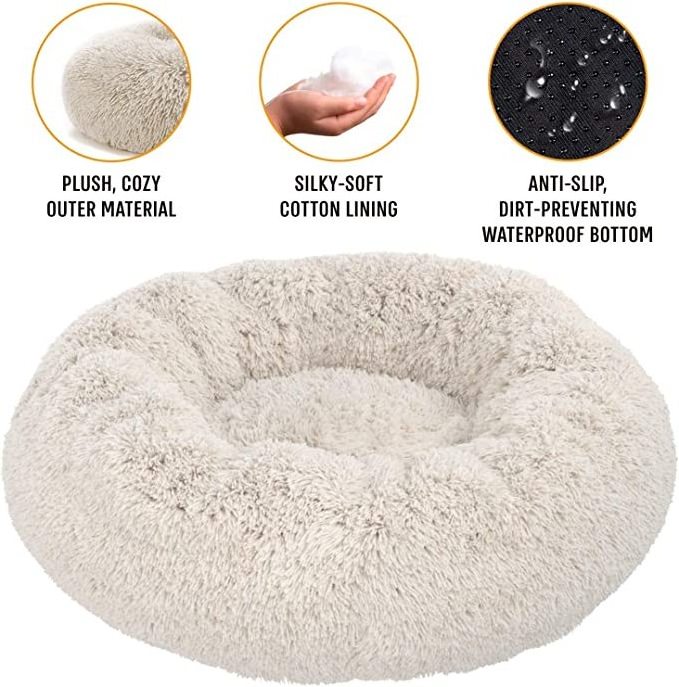 ZMaker Removable Pet Cushion Calming Dog bed Waterproof Pet Cats Bed Fluffy Fur Donut Dog Bed