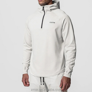 ZM-1249 Training 1/4 Zip Hoodie Lightweight Hoodie with Heightened Collar and Thumbhole  92% Polyester 8% Spandex