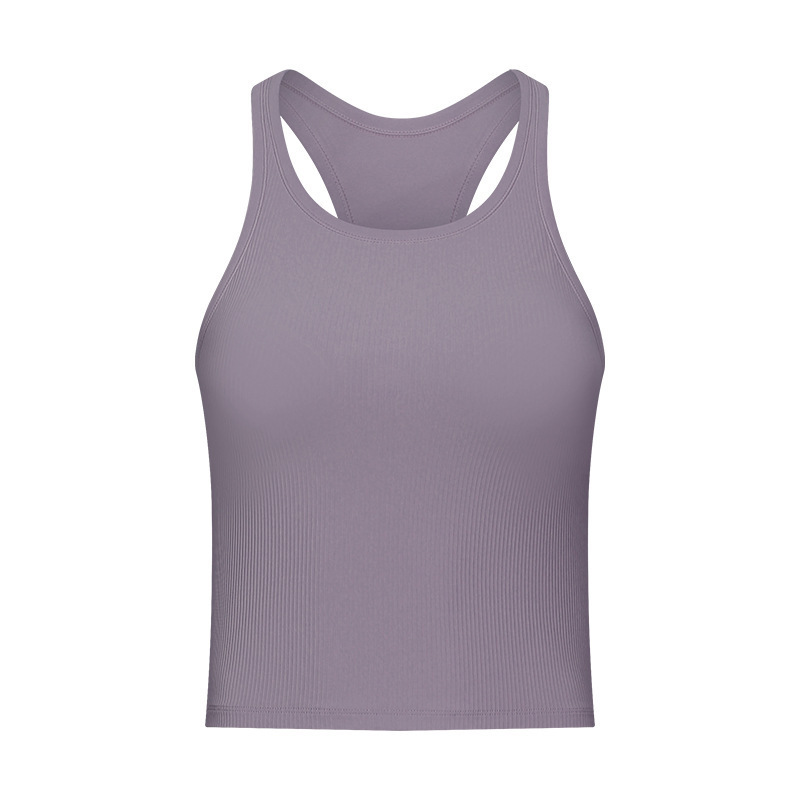 New Design Rib Nylon Women's Workout Tank Top with Movable Chest Pad Round Neck Vest