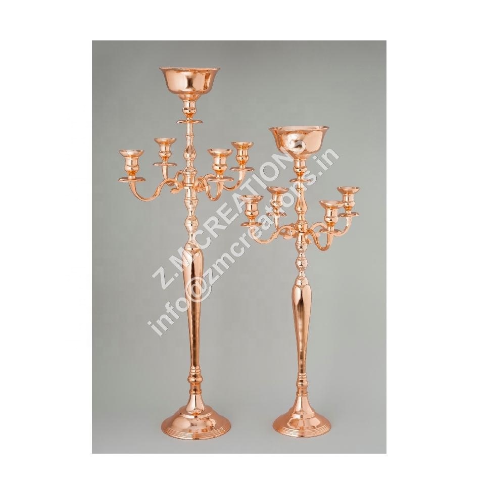 Candelabra With Flower Bowl Rose Gold Antique Design Crystal Tea Light Candle Holder Votive Hot Selling  Trending