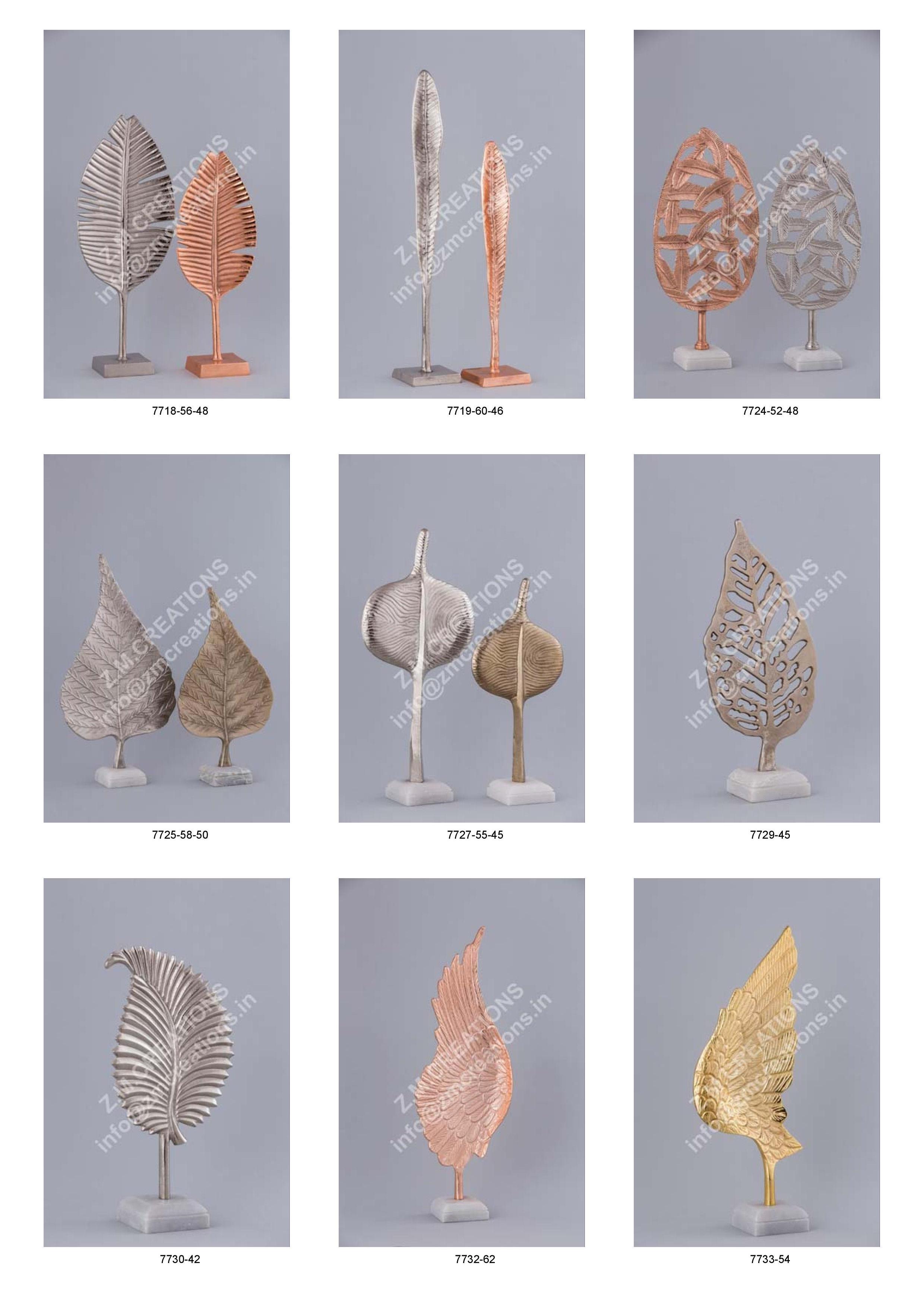 Leaf Sculpture On Wooden Base Modern Art Silver Leaf Metal Decoration Items Table Top Metal Art For Home And Hotel Decoration