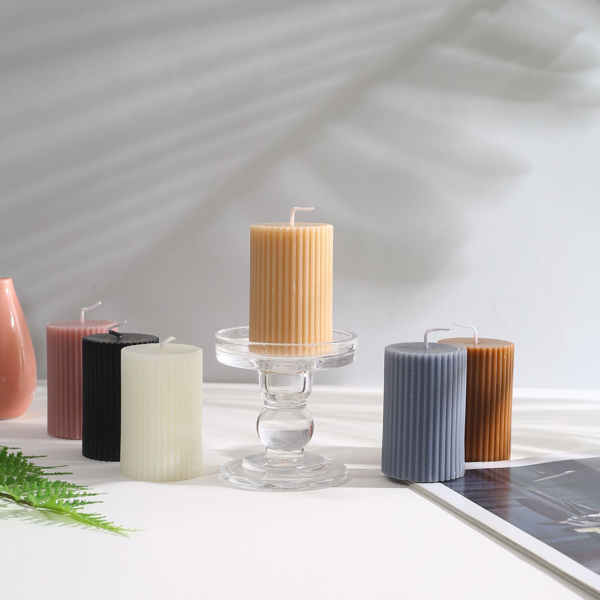 Home decorative soy wax scented pillar ribbed aroma candles scented fluted beeswax