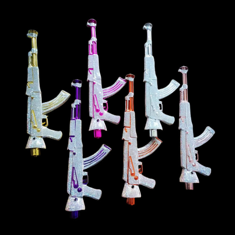 Luxury Large Size Pink Diamond Gold Ak47-hookah Gun Shape Shisha Shesha Sisha Smoking Set Accessories Ak47 Hookah