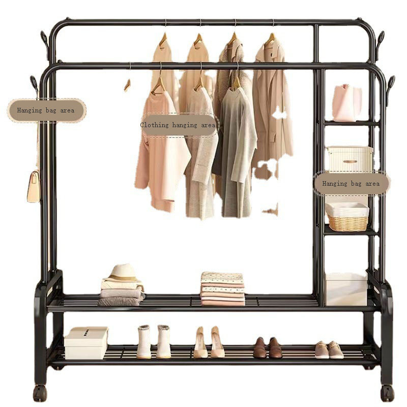 JOY Wholesale Clothes Hanger Folding Indoor Household Thickened Hanging Shelf metal standing assemble coat racks with shoe stand