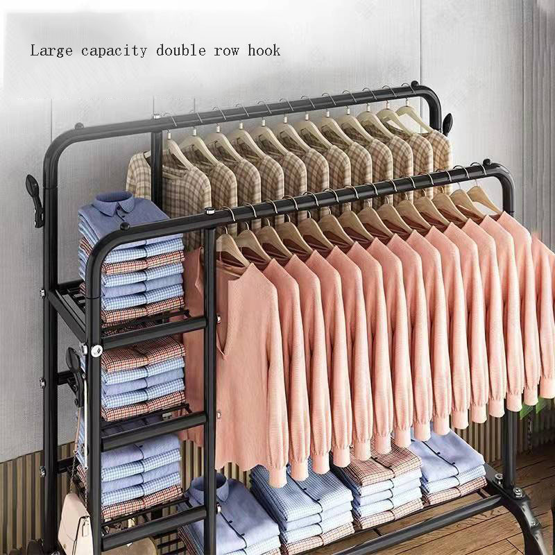 JOY Wholesale Clothes Hanger Folding Indoor Household Thickened Hanging Shelf metal standing assemble coat racks with shoe stand