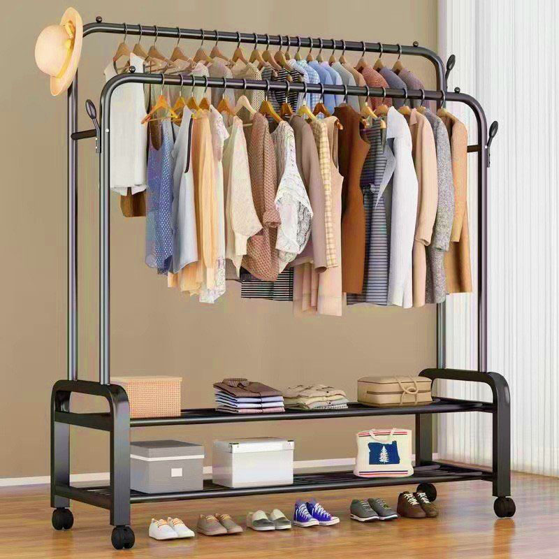 JOY Wholesale Clothes Hanger Folding Indoor Household Thickened Hanging Shelf metal standing assemble coat racks with shoe stand