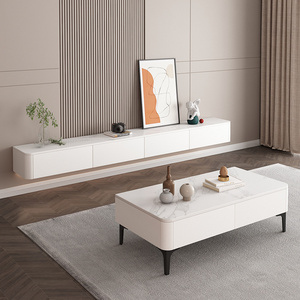 Home small household solid wood TV cabinet coffee table combination simple modern living room floor cabinet slate narrow light