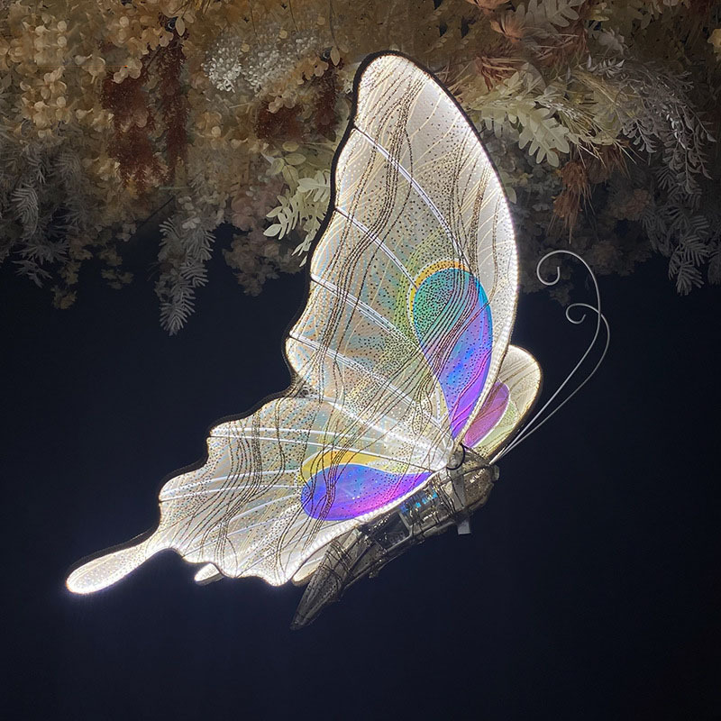 2024 Custom Luminous Dynamic Butterfly Pendant Wedding Decoration Ceiling T Table Road Guide Intelligent LED Luminous Butterfly