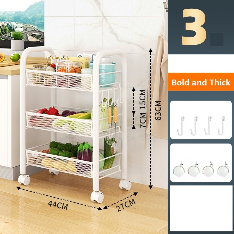 Kitchen storage rack multi-layer movable small cart bathroom metal storage rack