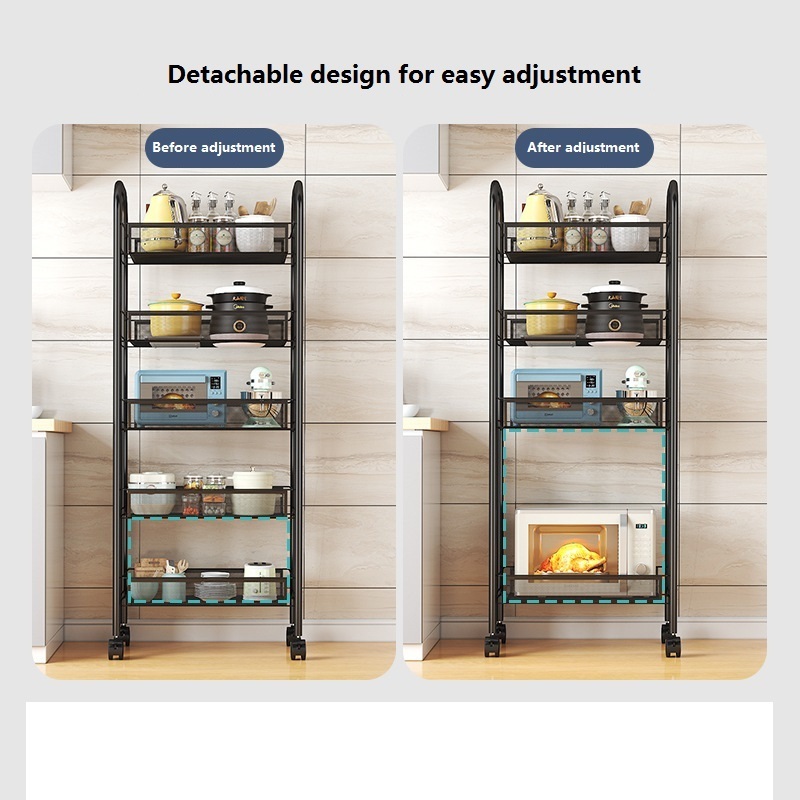 Kitchen storage rack multi-layer movable small cart bathroom metal storage rack