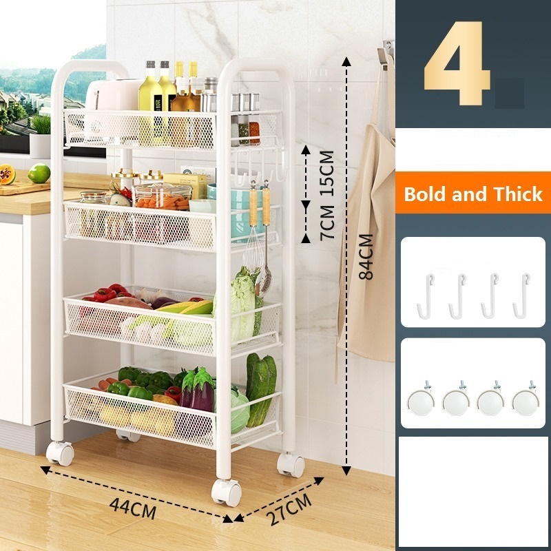 Kitchen storage rack multi-layer movable small cart bathroom metal storage rack