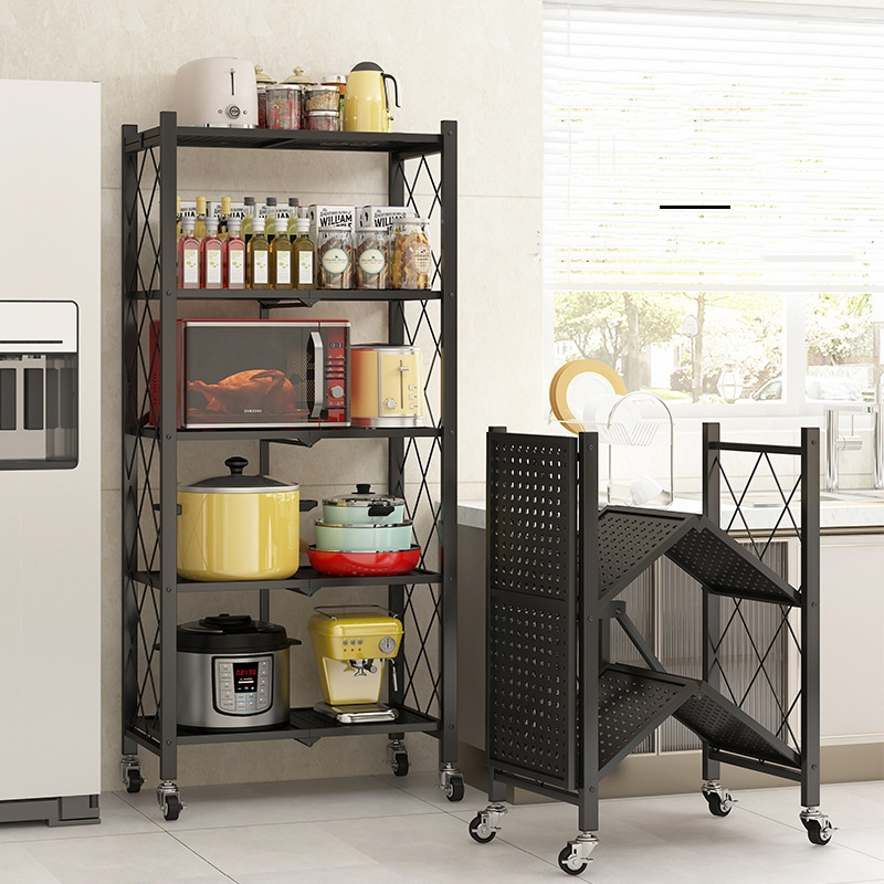 Floor multi-layer kitchen shelves household movable with wheels storage rack folding installation-free shelf storage racks