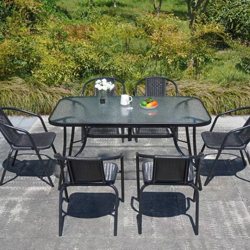 JOY Outdoor Vine Weaving Tables and Chairs for Balcony Garden Vine Weaving Furniture Metal Material Coffee Tables