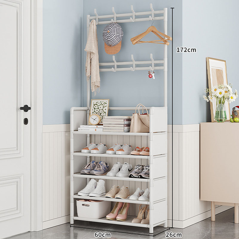 JOY Modern Style High Quality Removable Metal Shoe Racks with Hooks Clothes Stands for Bedroom Home & School Living Room Use