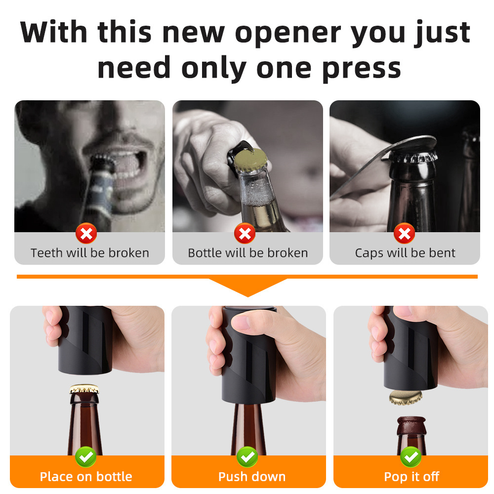 Magnet-Automatic Beer Bottle Opener with  Catcher Picnic Camping Barbecue Travel No Damage to Bottle