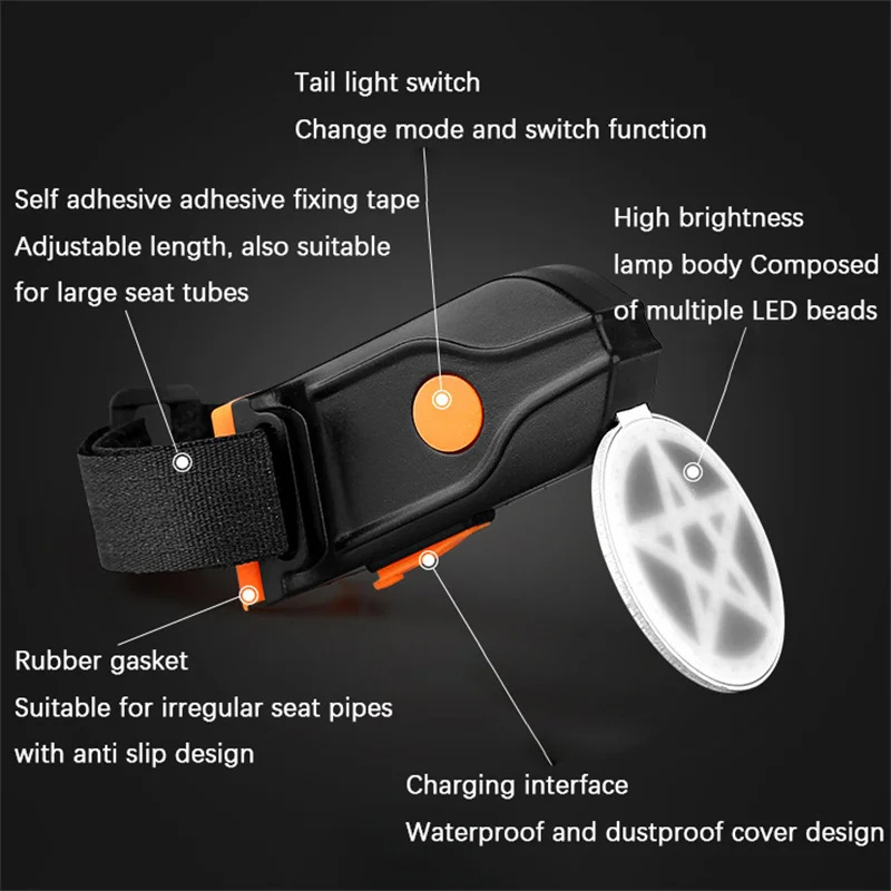 Bicycle Bike Light Multi Lighting Modes LED Taillight Rear Tail Safety Warning Cycling USB rechargeable Flashlight for seatpost