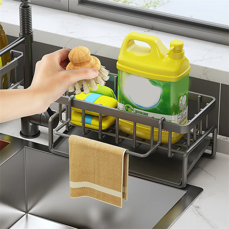 Self-draining Sink Shelf Stainless Steel Kitchen Sink Drain Rack Soap Sponge Holder Kitchen Sink Organizer