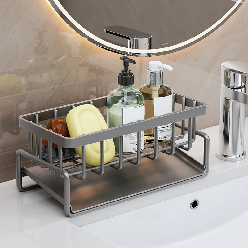 Kitchen Sink Drain Rack Sponge Storage Faucet Holder Soap Space Aluminum Drainer Shelf Basket Organizer Bathroom Accessories