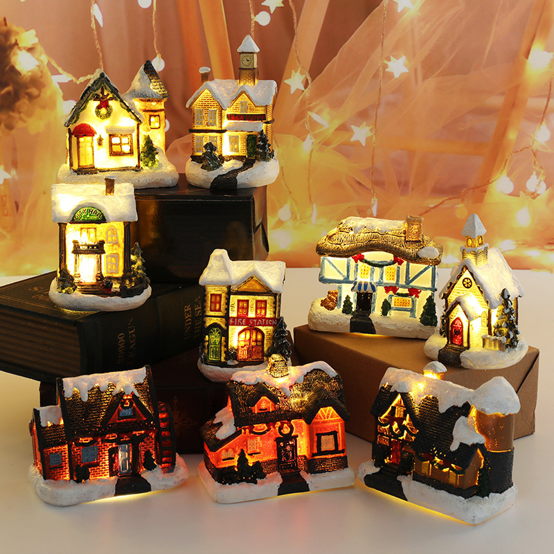 Christmas Scene Snow House LED Village Dollhouse Decoration