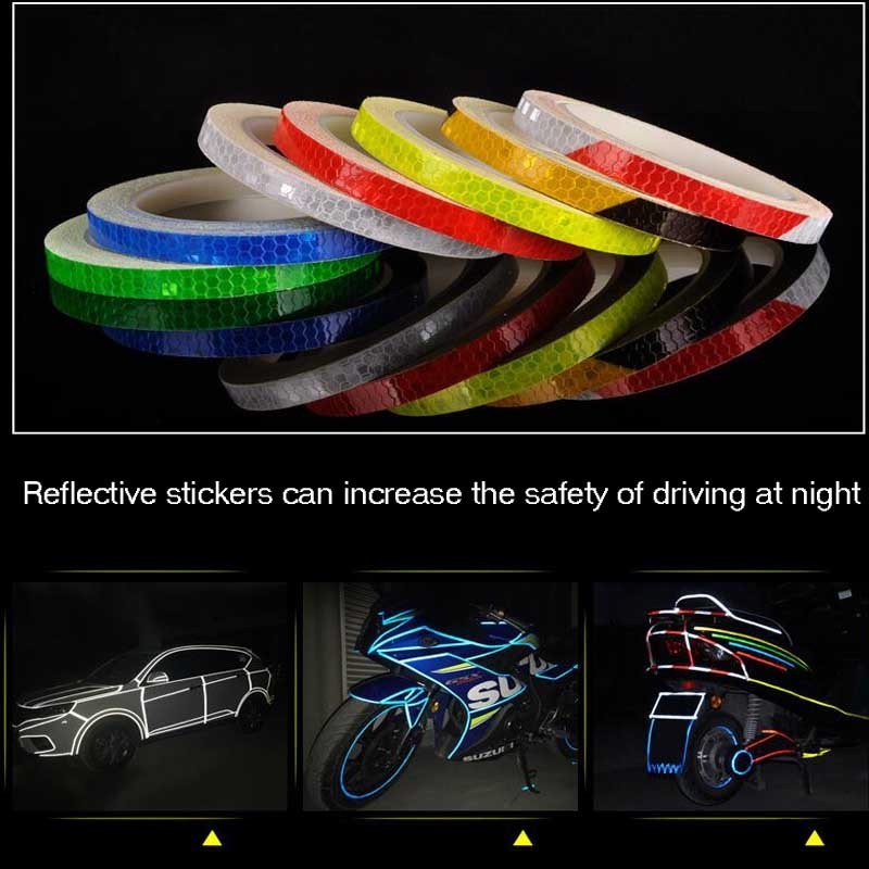 8m Bike Wheels Reflective Stickers Cycling Fluorescent Reflect Strip Adhesive Tape for MTB Bicycle Warning Safety Decor Sticker