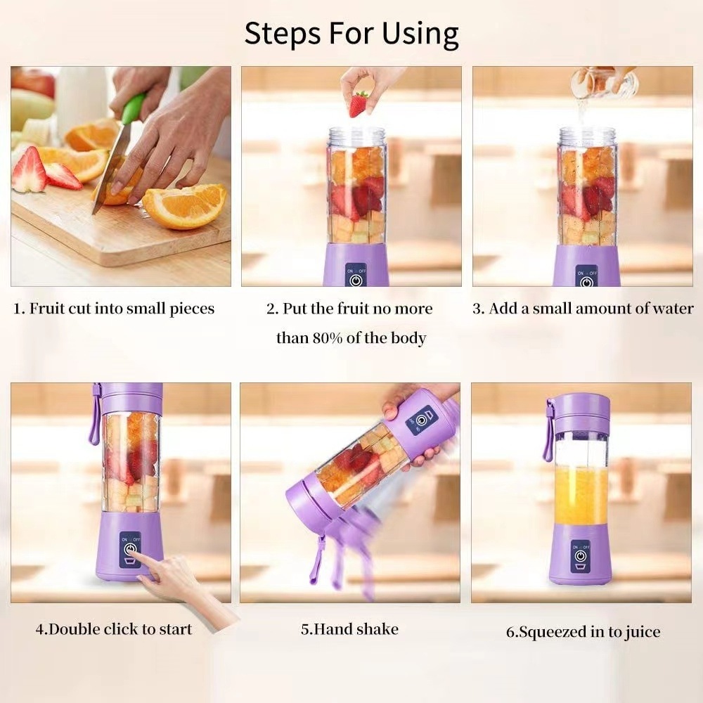 380ML Mini Portable Blender USB Juicer Fruit Mixer Fresh Juice Extractor Orange Squeezer Electric Juicing Cup 6-blade