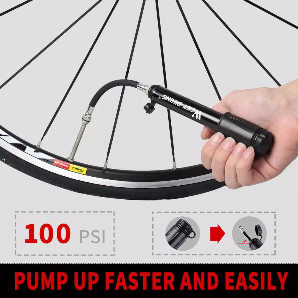 WEST BIKING Hand Mini Bicycle Pump Tire Air Inflator Schrader Presta Valve Ball Needle Hose MTB Accessories Portable Bike Pump