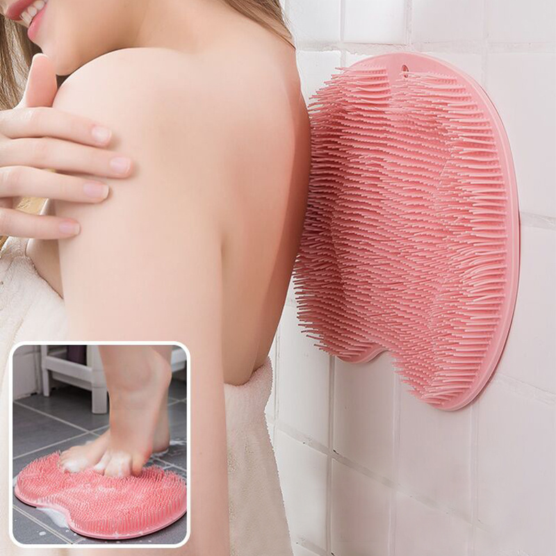 Silicone Rub Back Brush Bathroom Non-slip Wash Foot Pad Massage Shower Mat with Sucker Bath Massage Foot Exfoliating Brush Pad