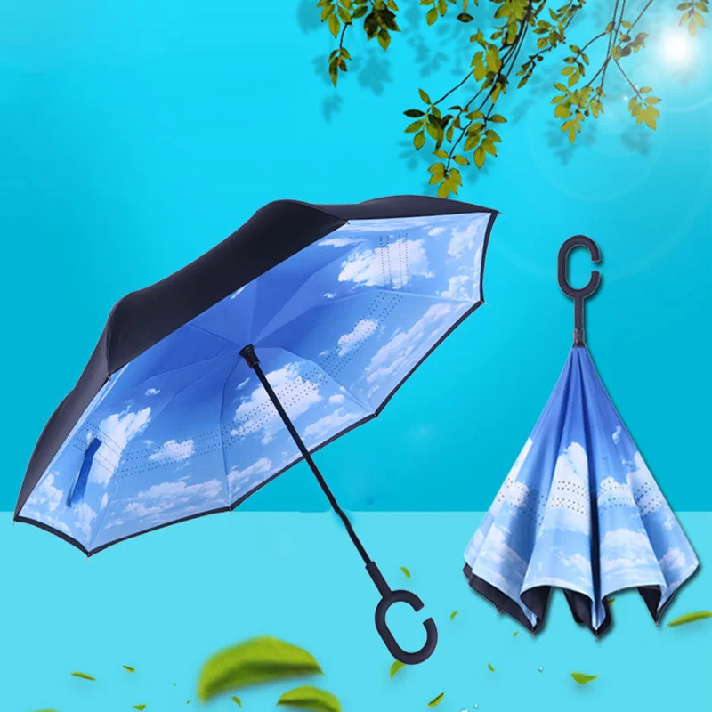 Windproof Reverse Umbrella Double Layer Inverted Umbrella Self Stand umbrella rain/sun women/men high quality 2024 Child durable