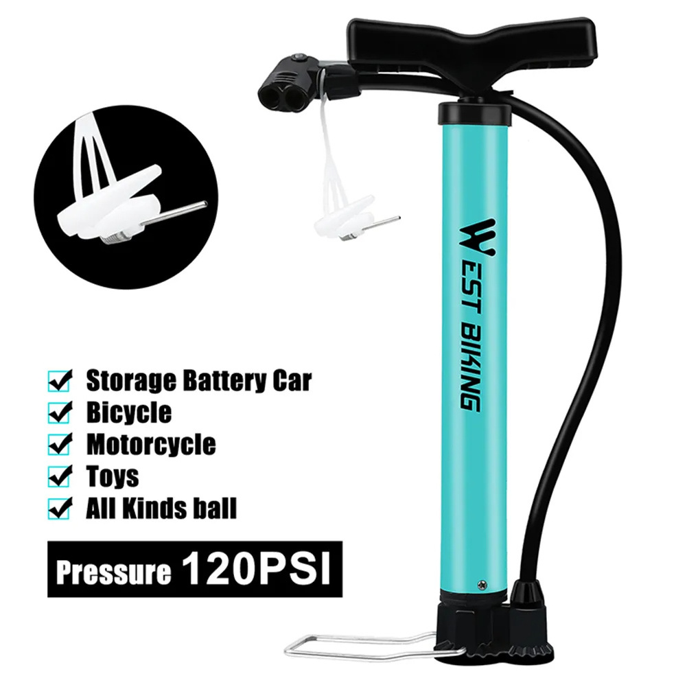 WEST BIKING Bike Ball Pump Inflator Bicycle Floor Pump with Gauge for Presta and Schrader Bicycle Pump Valves-120Psi Max