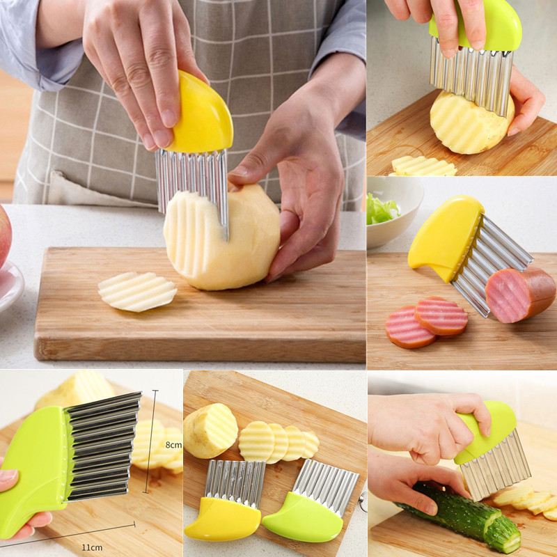 Potato Cutter Chip French Fry Maker Stainless Steel Wavy Knife French Fries Chopper kitchen Knife Chopper French Fry Maker Tools