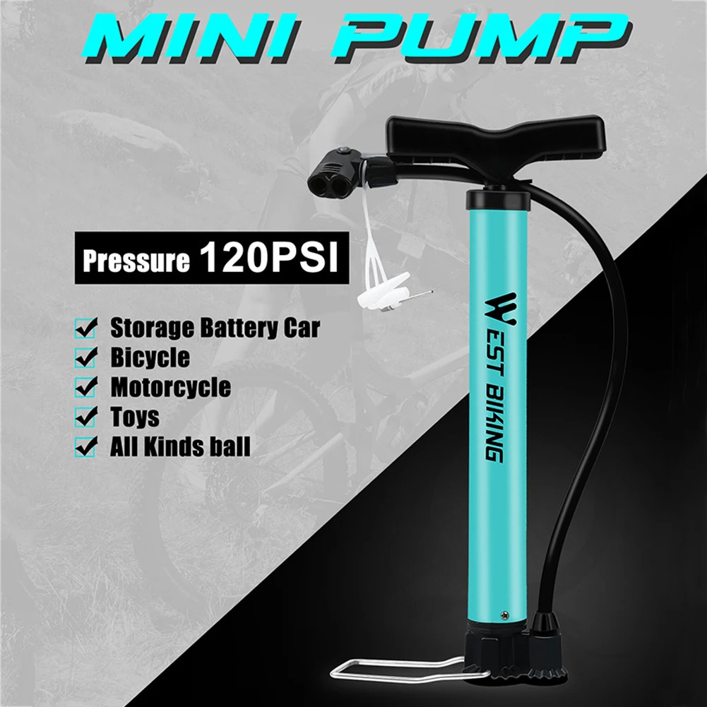 WEST BIKING Bike Ball Pump Inflator Bicycle Floor Pump with Gauge for Presta and Schrader Bicycle Pump Valves-120Psi Max