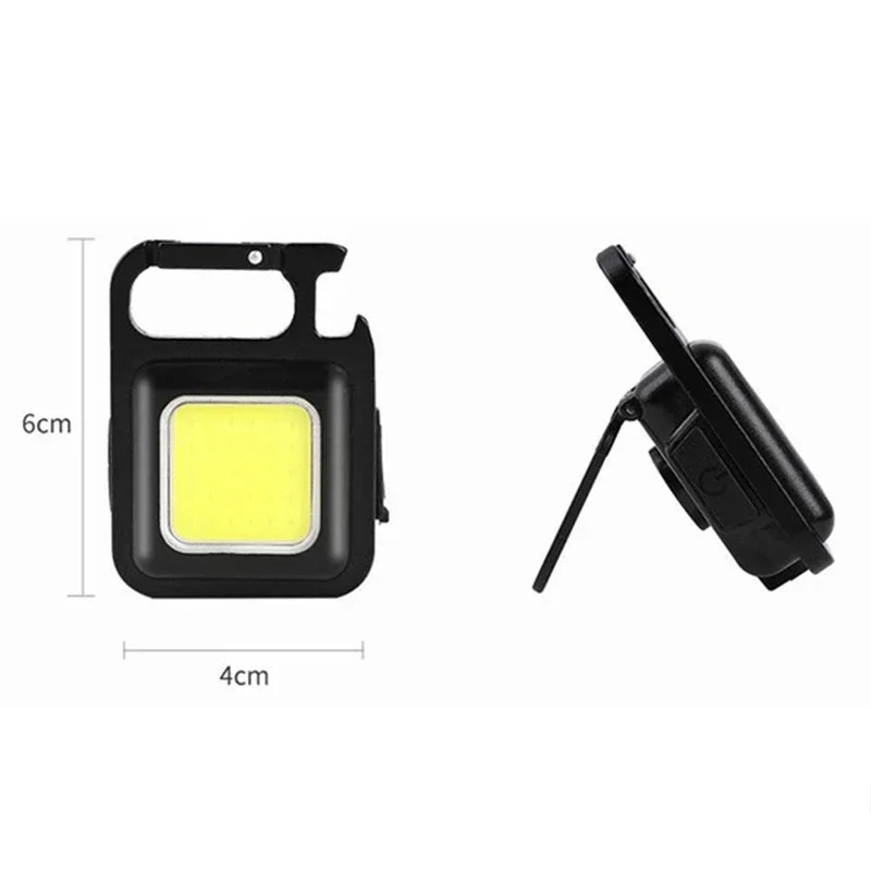 Mini Magnetic COB Keychain Light 500Lumens Bright USB Rechargeable Flashlight 3 Light Modes Portable Folding Bracket Work Lamp