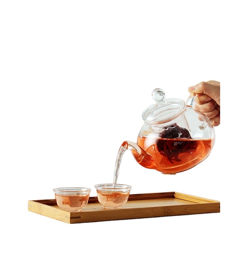 Hand Blown Heat Resistant Clear Thickened Loose Leaf flower Glass Tea Pot With Infuser Borosilicate Glass Teapot