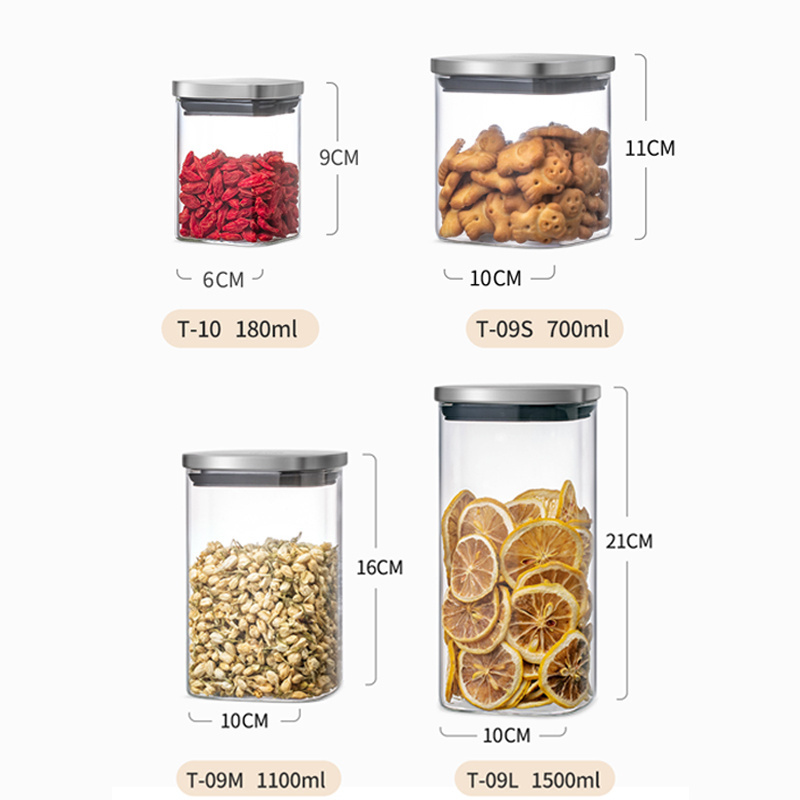 Wholesale square glass tea cans sealed storage tanks jars for dried fruit and cereals food kitchen with stainless steel cover