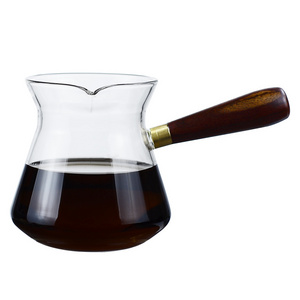 Hotsale borosilicate glass coffee maker Glass coffee pot with funnel filter and wooden handle teapot 400ml