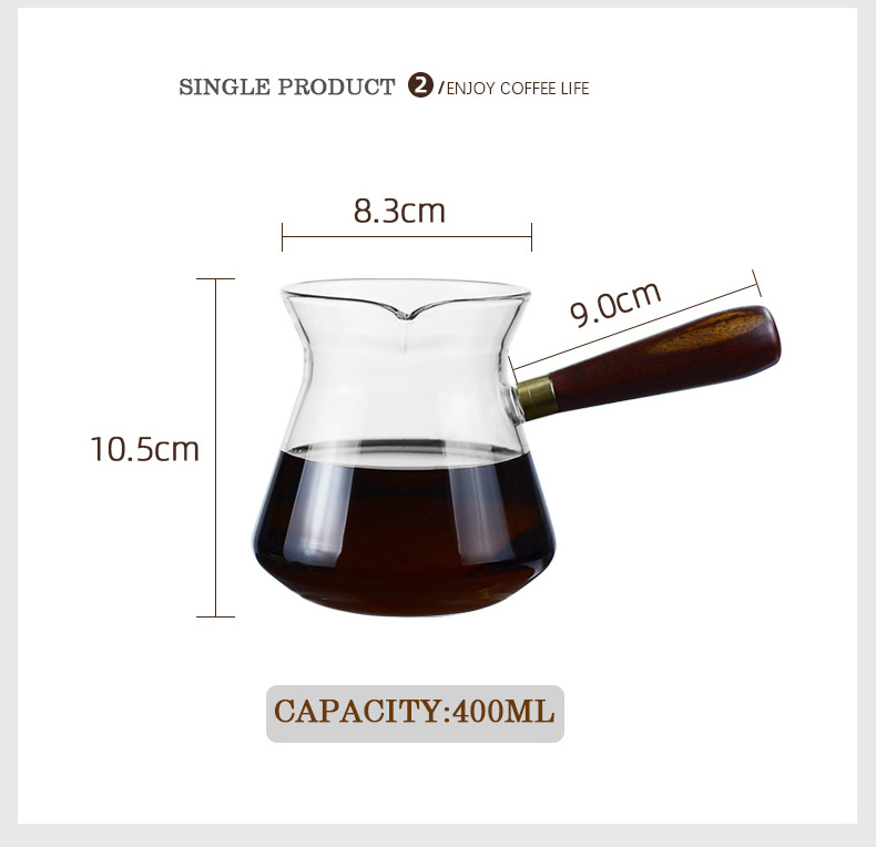 Hotsale borosilicate glass coffee maker Glass coffee pot with funnel filter and wooden handle teapot 400ml